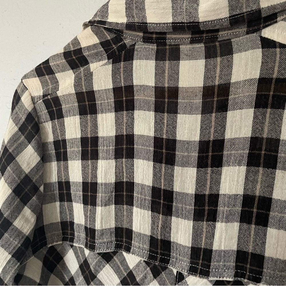 Free People Black White Checkered Gauzy Flannel Button up Top with Cutouts XS - Picture 5 of 6